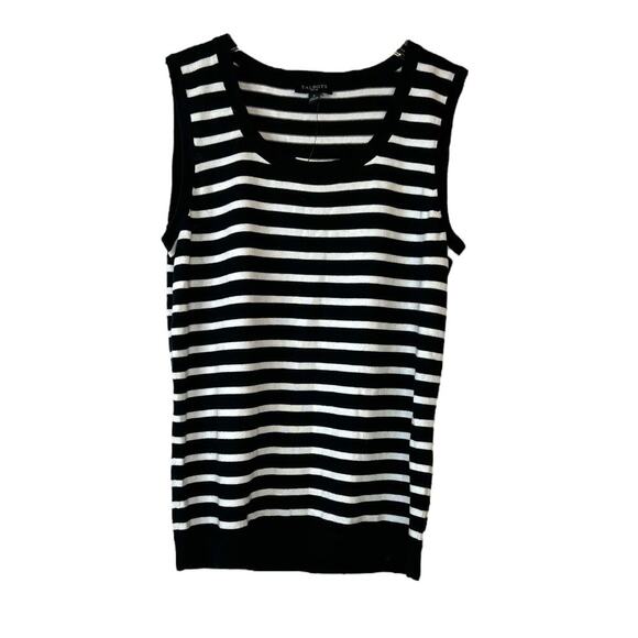 TALBOTS Stripe Knit Sleeveless Sweater in Black & White Size Small Petite - Picture 1 of 9
